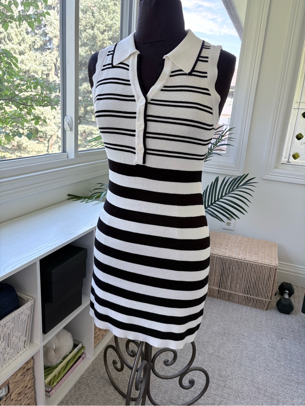 Cupshe Black & White Striped Sleeveless Swim Cover Dress